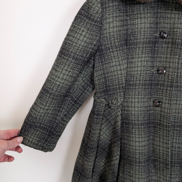 60s Kids Tweed Peacoat Jacket Fur Trim Collar A-Line Shell - Picture 3 of 9